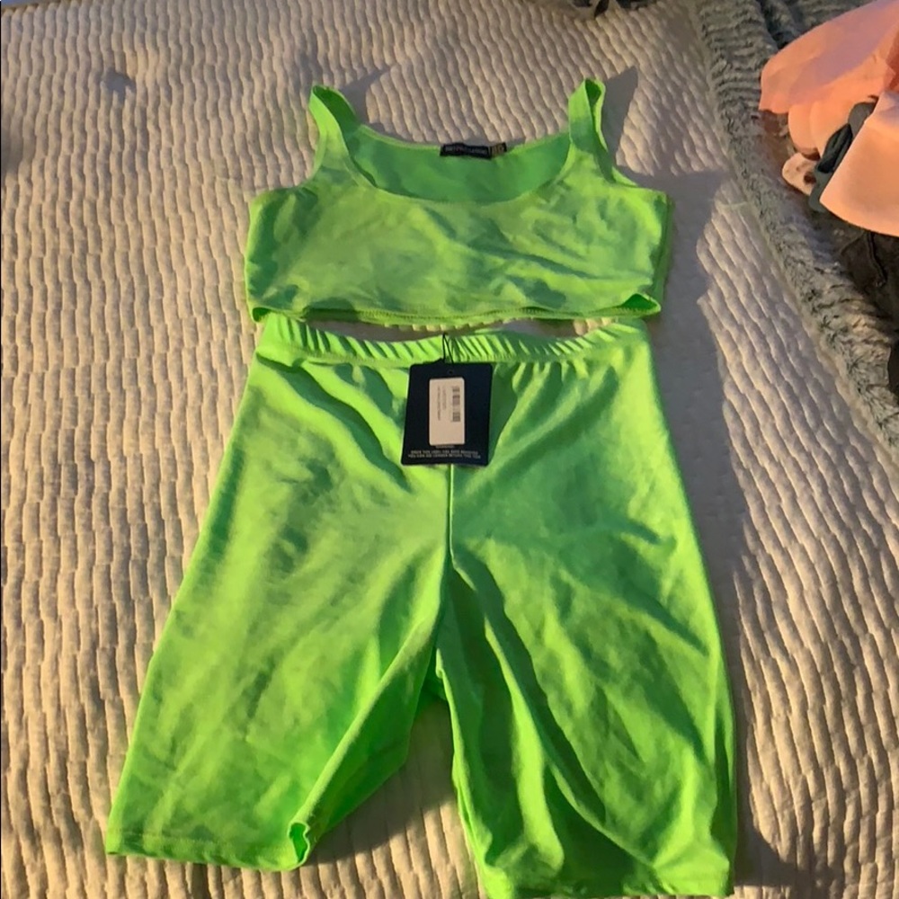 Pretty little thing neon green biker set